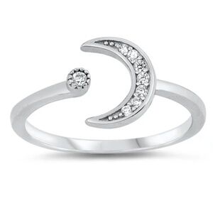 Sterling Silver Ring – Moon and Star CZ (Adjustable 7–9)